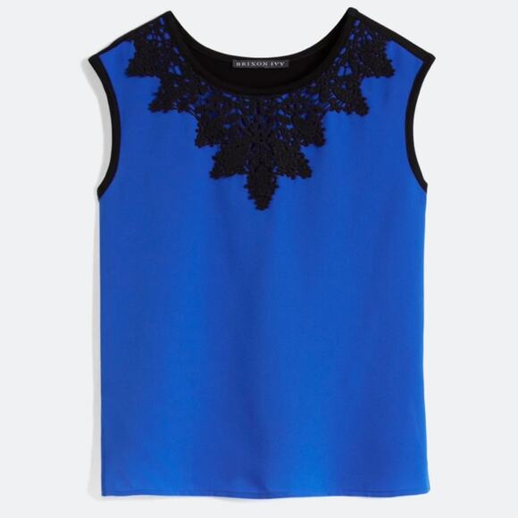 Brixon Ivy XL Willard Lace Overlay Cobalt Blue Sleeveless Blouse Top - Picture 1 of 7